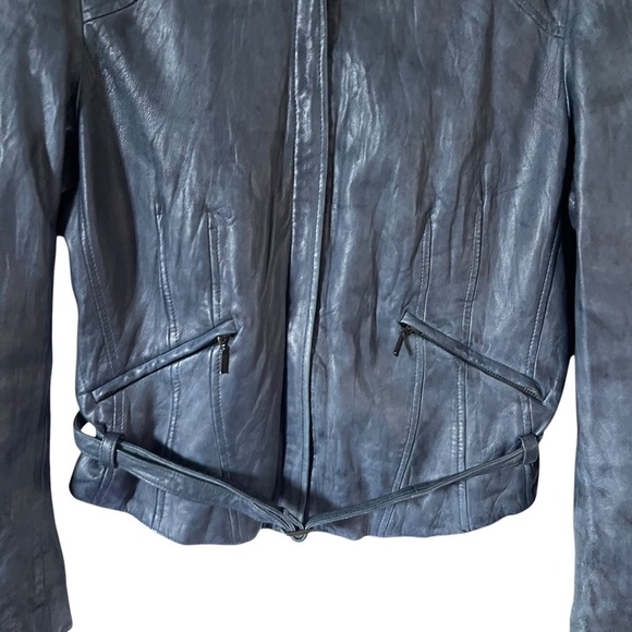 Claudia Strater Maura Women's Blue Leather Jacket Size 44 - Picture 3 of 6